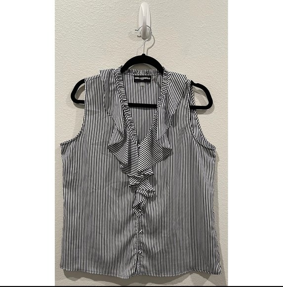 KARL LAGERFELD Striped Navy Blue Blouse - Picture 3 of 6